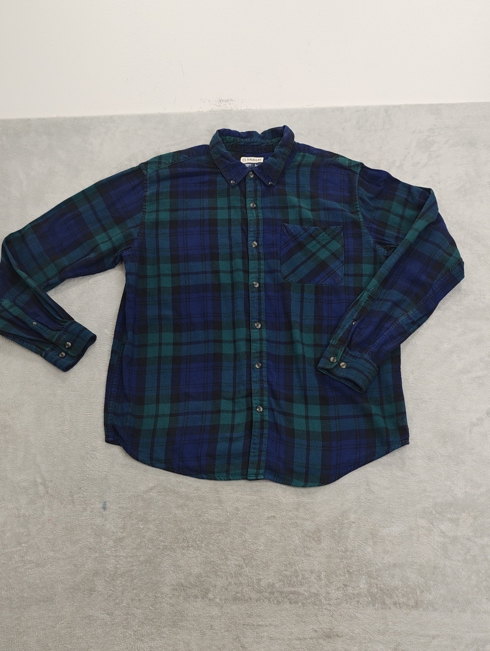 Magellan Outdoors Blue and Green Plaid Button-Down Shirt
